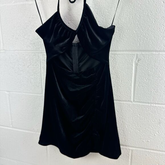 Zara Black Velvet Open Cut Front Halter Tie Mini Dress Sz S - Picture 3 of 8